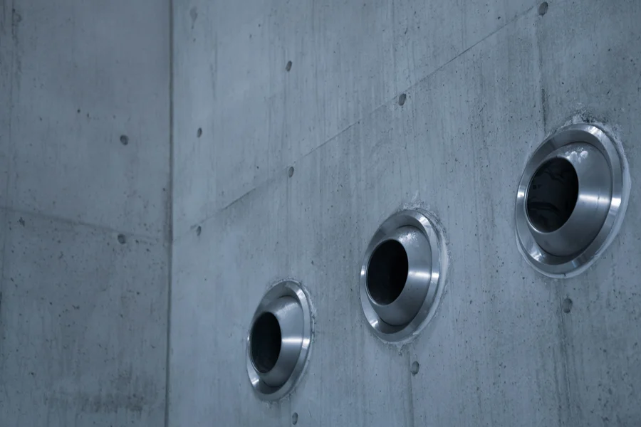 Racorduri circulare din inox 304 montate în perete de beton — aplicații industriale inox tăiat laser